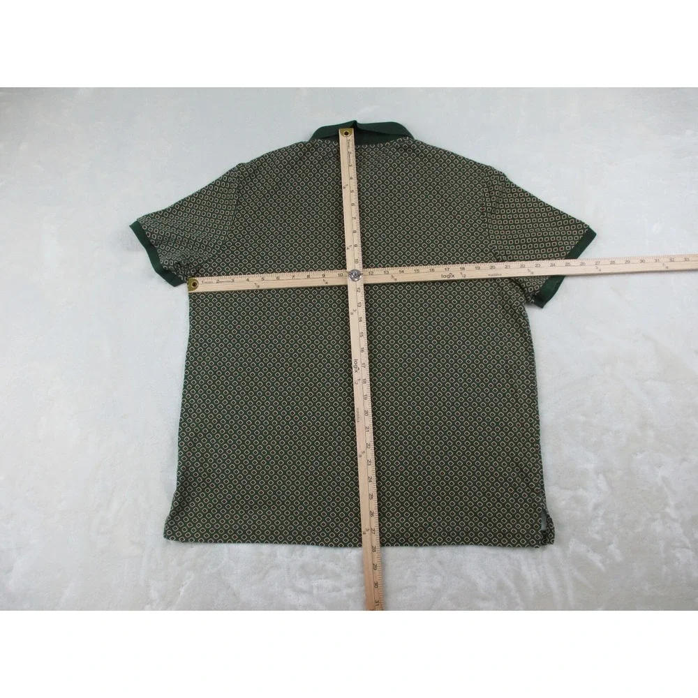 Ralph Lauren Polo Shirt Mens Large Green‎ Pony Diamonds AOP Classic Fit Casual*